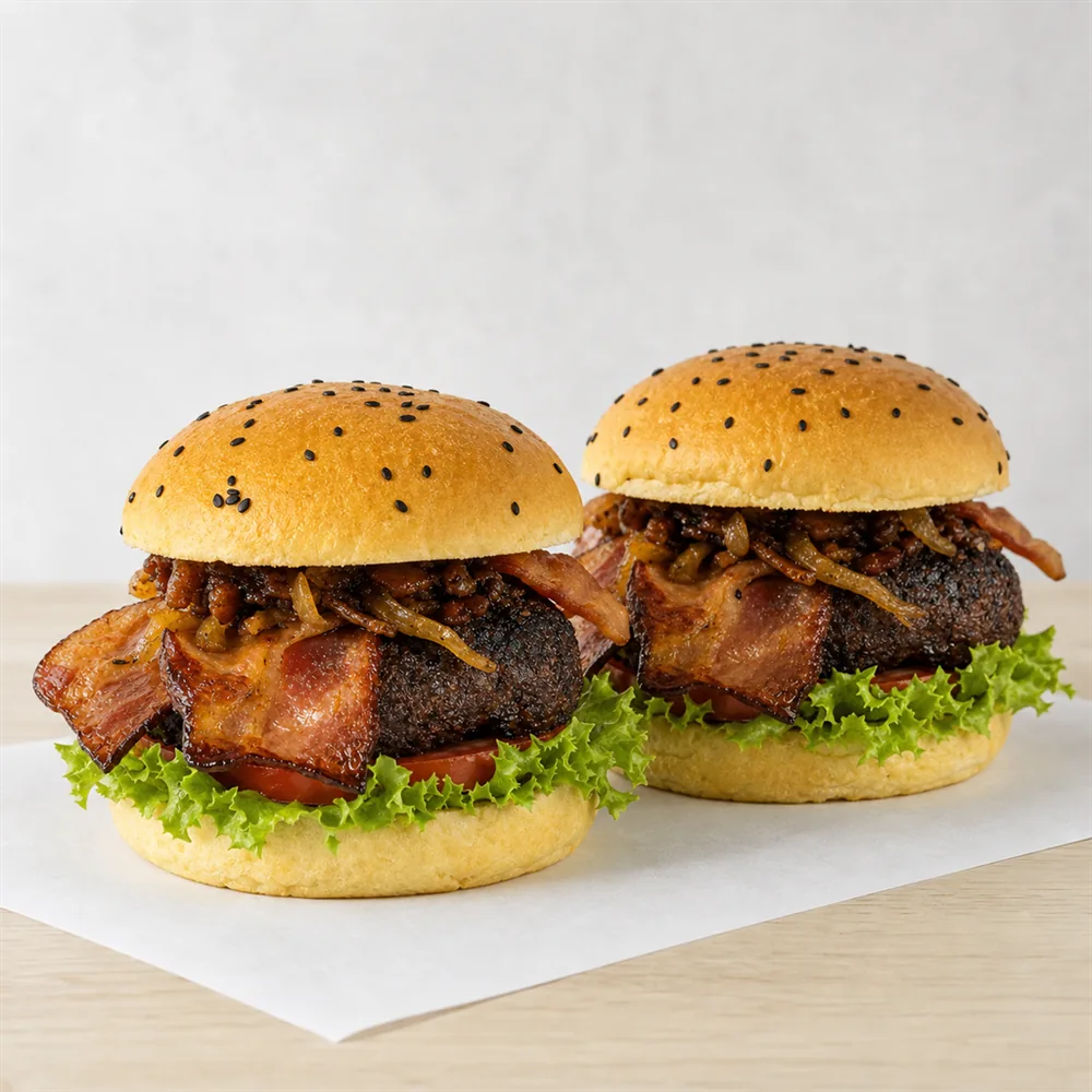 2 x Bacon Jam: Dos hamburguesas con doble porción de tocino dulce.
